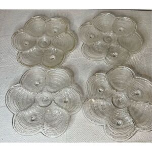 Vintage Set of 4 Glass Footed Oyster Plates – Serving Plates – Kitchen Décor